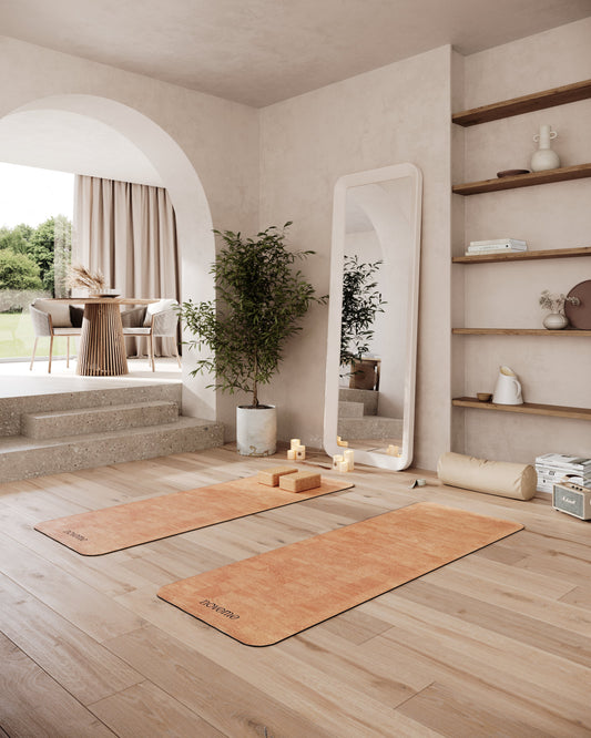 luxury home yoga studio featuring two noveme natural yoga mats