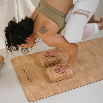 model handstand on two noveme cork yoga blocks